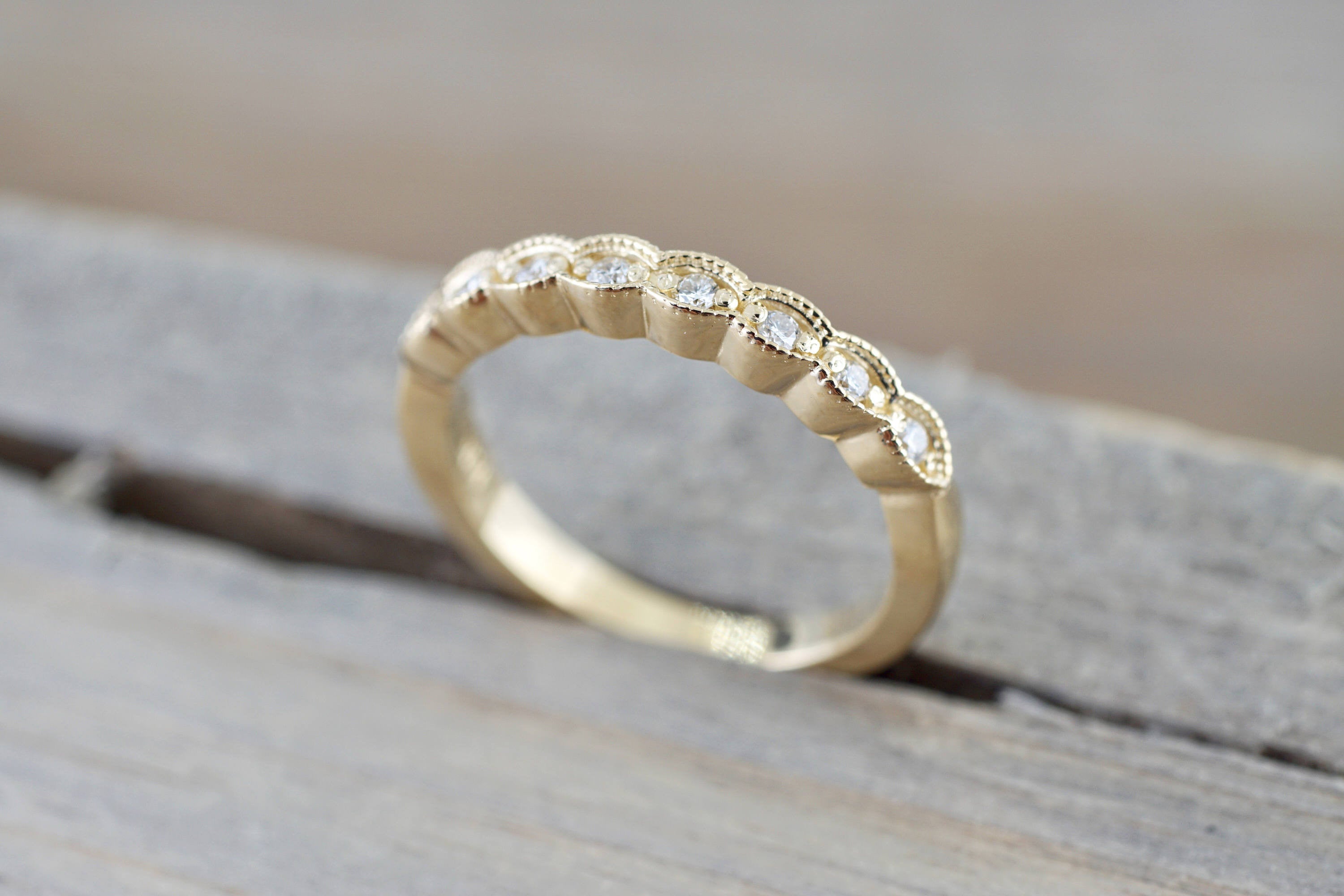 Dana 14k Yellow Gold Milgrain Etched Vintage Band Ring