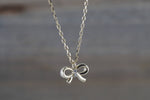 14k Yellow Gold Diamond Dainty Bow Pendant Necklace with Chain 16" 18"