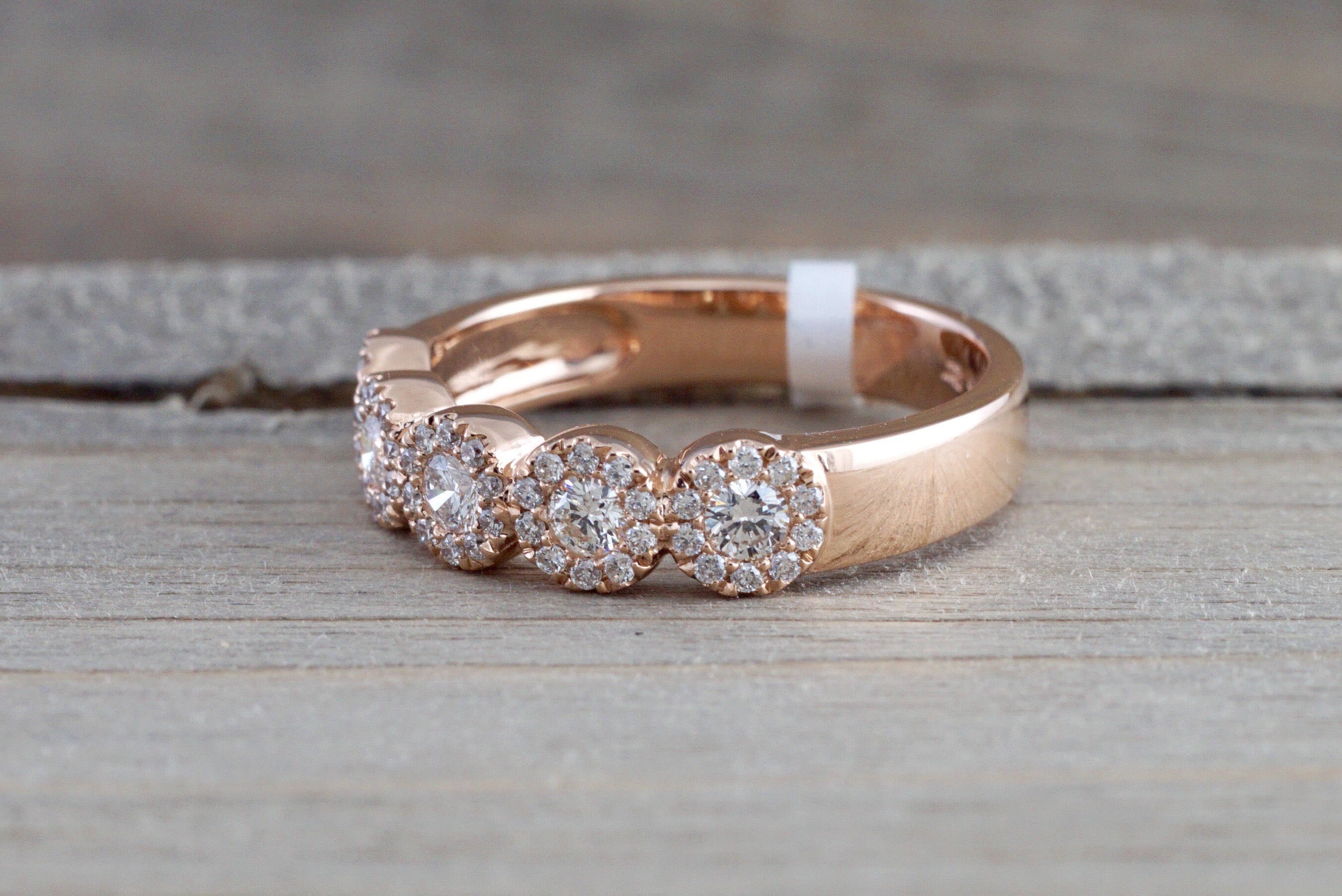 14k Rose Gold 5 diamond Anniversary Five Halo Band Ring Wedding Engagement - Brilliant Facets