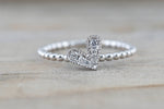 14k White Gold Heart Ring Round Cut Diamonds Ring