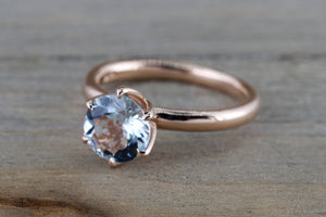 14k Rose Gold Round Aquamarine Tulip Crown Solitaire 6 Prong Ring 7mm Engagement Ring - Brilliant Facets