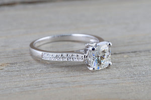 18kt Gold Solitaire Cushion Cut Diamond Band Engagement Ring Moissanite
