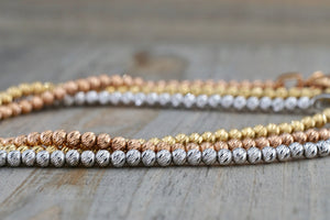 14k Rose Gold Bead Ball Diamond Cut Bracelet Dainty Love Gift Fashion - Brilliant Facets