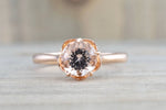 Olympic Floral Petal 14k Rose Gold Round 7mm Morganite Pink Peach Beige Flower Petal Halo Engagement Ring Crown Vintage Solitai