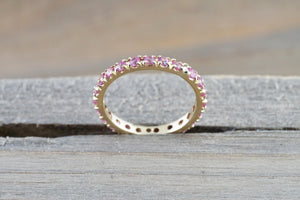 14k Yellow Gold Purple Pink Peach Sapphire Dainty Thin Full Eternity Band Wedding Anniversary Engagement Promise Stackable Ring