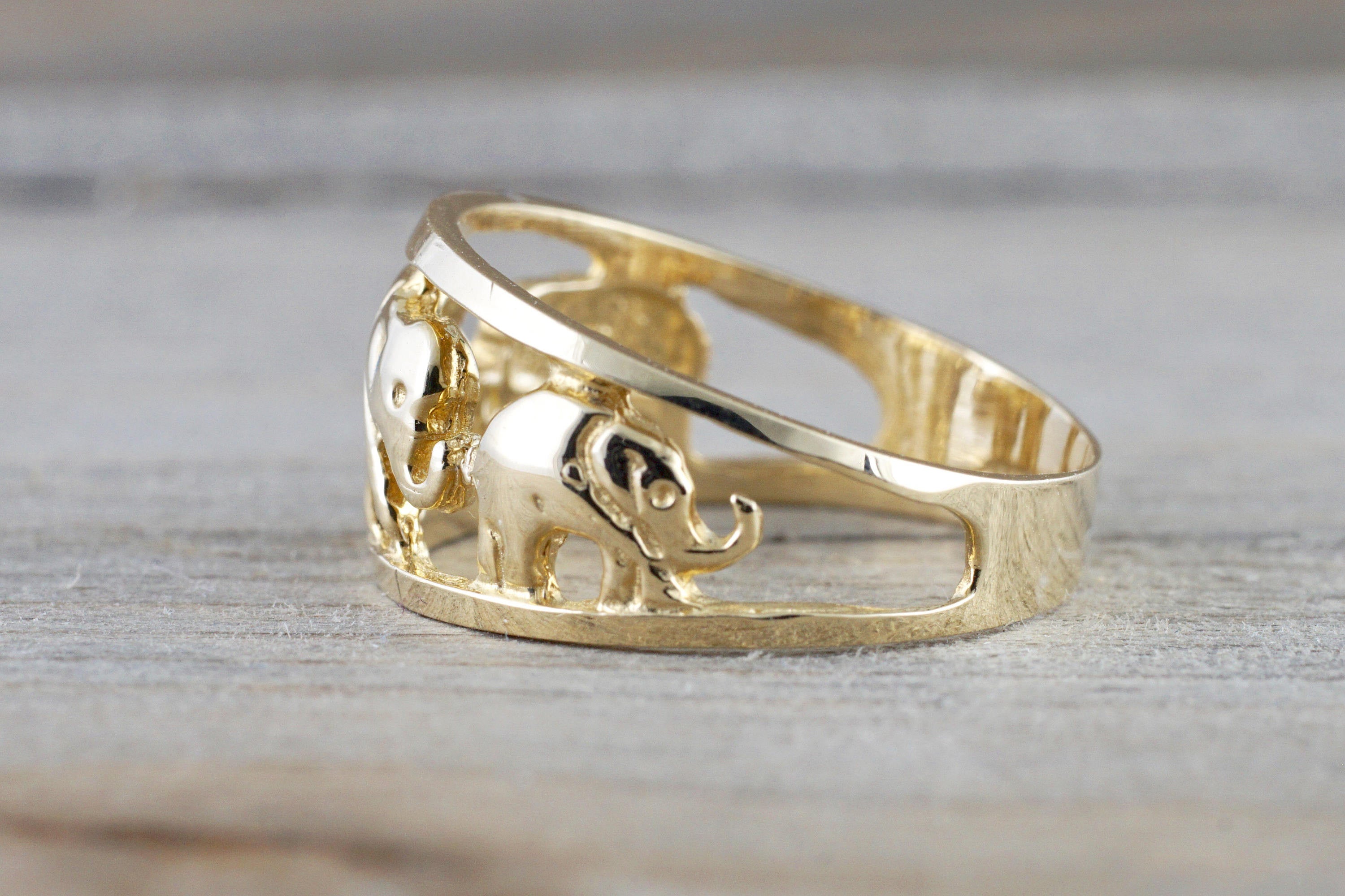Solid Yellow Gold Openwork Elephant Ring