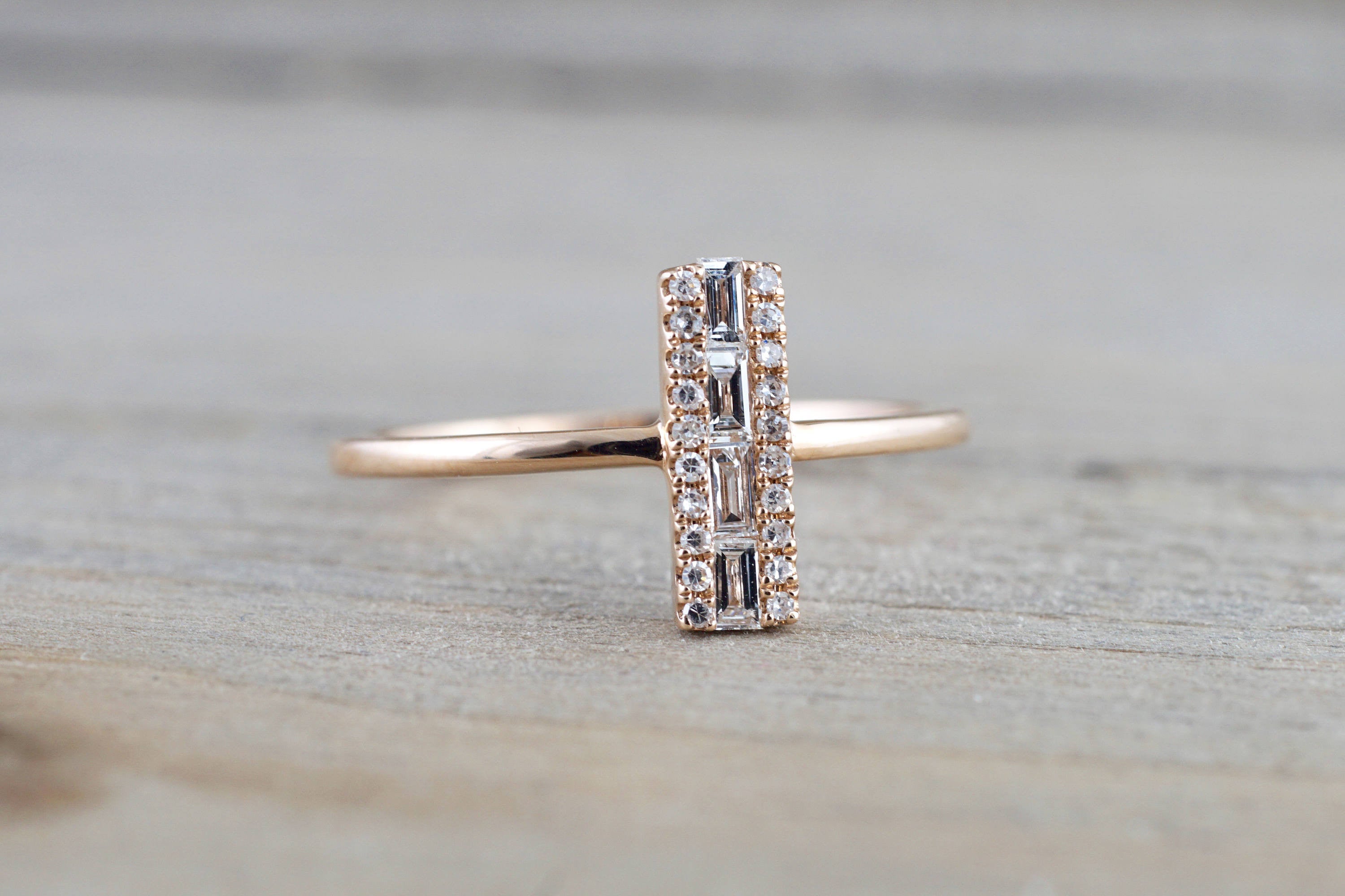 14k Rose Gold Fashion Baguette Diamond Straight Band Ring - Brilliant Facets