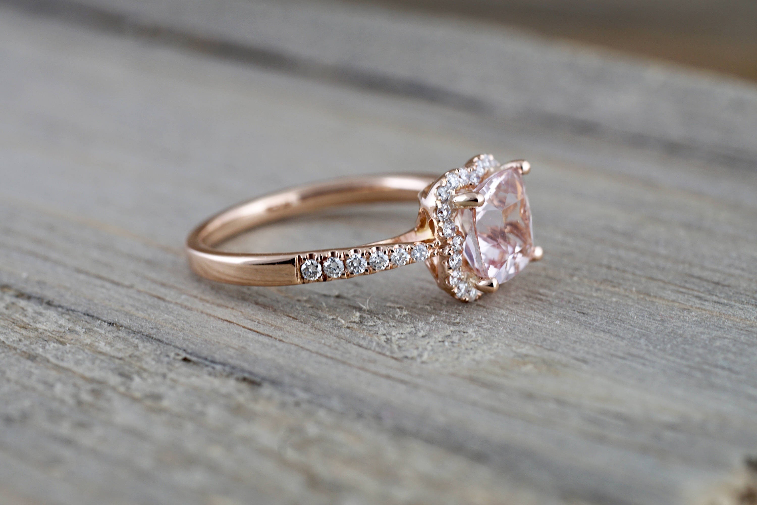 14k Rose Gold Morganite Flower Clover Diamond Halo Engagement Promise Ring Pink Peach - Brilliant Facets