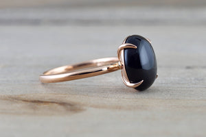 14k Rose Gold Oval Black Spinel Onyx Prong Engagement Promise Ring Rope Bead Vintage Classic  10x12 - Brilliant Facets