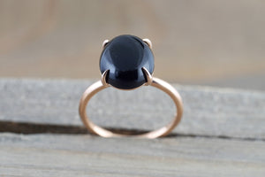 14k Rose Gold Oval Black Spinel Onyx Prong Engagement Promise Ring Rope Bead Vintage Classic  10x12 - Brilliant Facets