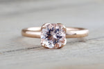 14k Rose Gold Round Morganite Pink Classic flower petal Solitaire Engagement Ring - Brilliant Facets