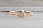 18k Rose Gold Diamond Pave Circle Disk Ball Bead Stackable Ring Band Promise Anniversary Fashion Rope