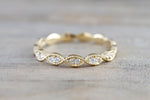 14k Yellow Gold Diamond Vintage Milgrain Etch Ring