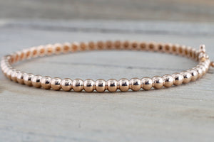 14k Solid Rose Gold Thick Bead Dot Charm Bracelet Dainty Love Oval Fashion Bangle Open