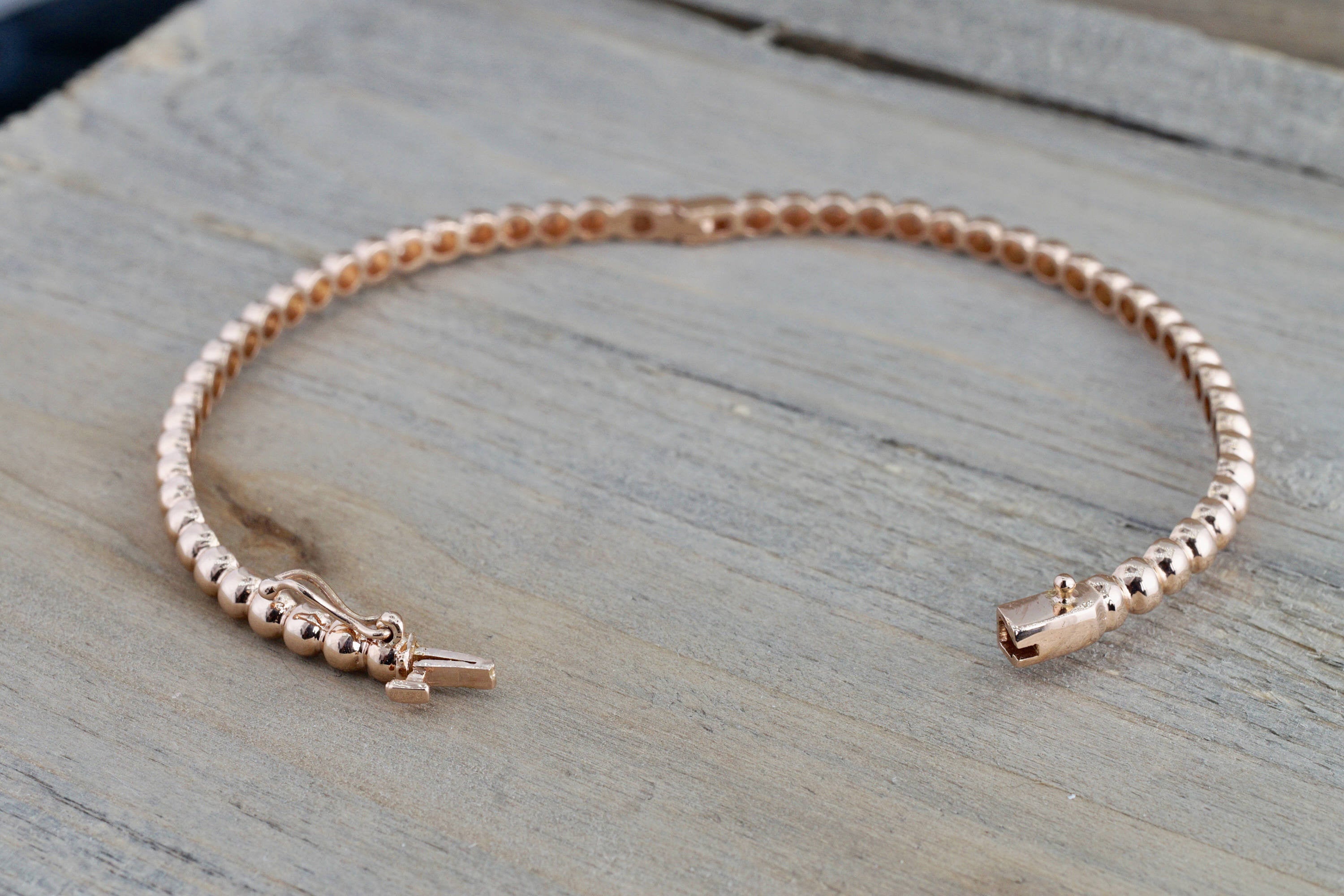 14k Solid Rose Gold Thick Bead Dot Charm Bracelet Dainty Love Oval
