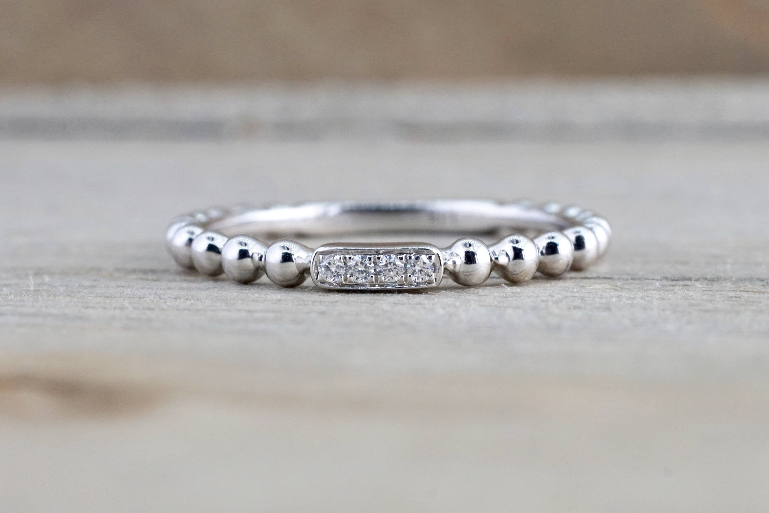 14k White Gold Round Cut Diamond Bead Stackable Stacking Promise Ring Anniversary Space Bar