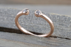 14k Rose Gold Round Cut Diamond Bezel Open Cuff Fashion Promise Ring - Brilliant Facets