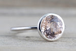 8mm 14k White Gold Round Pink Peach Morganite Bezel Solitaire Engagement Ring Anniversary