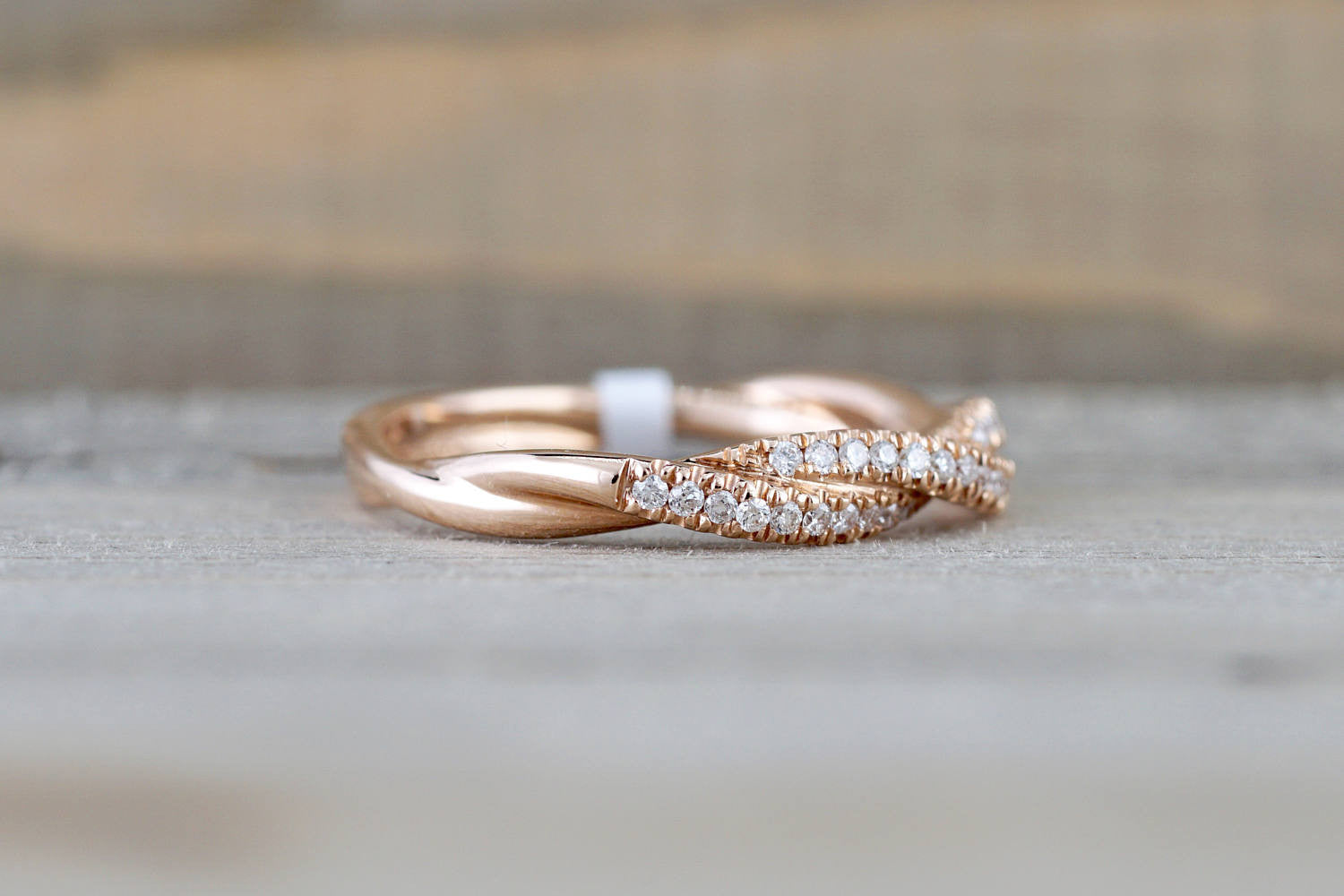 14k Rose Gold Solid Dainty Diamond Rope Design Wedding Anniversary Love Ring Band - Brilliant Facets