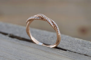 14k Rose Gold Solid Dainty Diamond Rope Design Wedding Anniversary Love Ring Band - Brilliant Facets