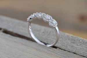 18k White Gold Diamond  Anniversary Halo Vintage Ring Antique Half Eternity Filigree Dainty Band 5