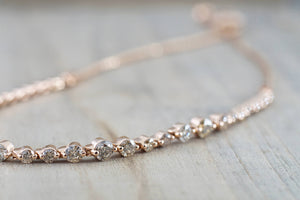 14k Solid Rose Gold Diamond Single Prong Adjustable Bracelet 1.82 carats - Brilliant Facets