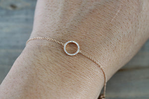 14k Solid Rose Open Circle Round Micro Pave Diamond Infinite Charm Bracelet - Brilliant Facets