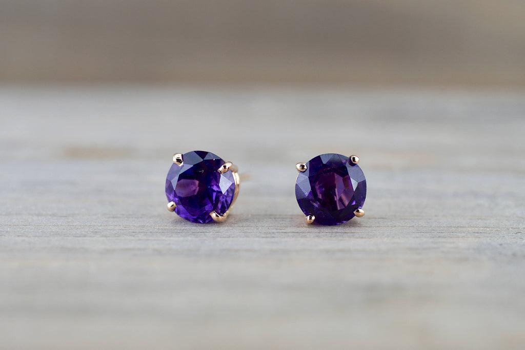 7mm 14k Solid Rose Gold Purple Amethyst Earring Studs Post Push Back Square