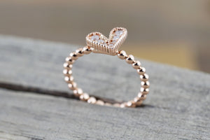 14k Rose Gold Diamond Heart Ring Bead Design Ring - Brilliant Facets