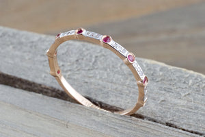 14k Rose Gold Round Cut Ruby Diamond Engagement Pave Promise Ring - Brilliant Facets