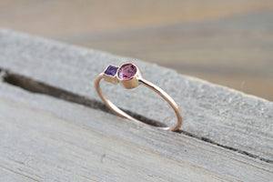 14k Rose Gold Pink Tourmaline Amethyst Ring Band Bezel Mothers Birthstone Gemstone Ring - Brilliant Facets