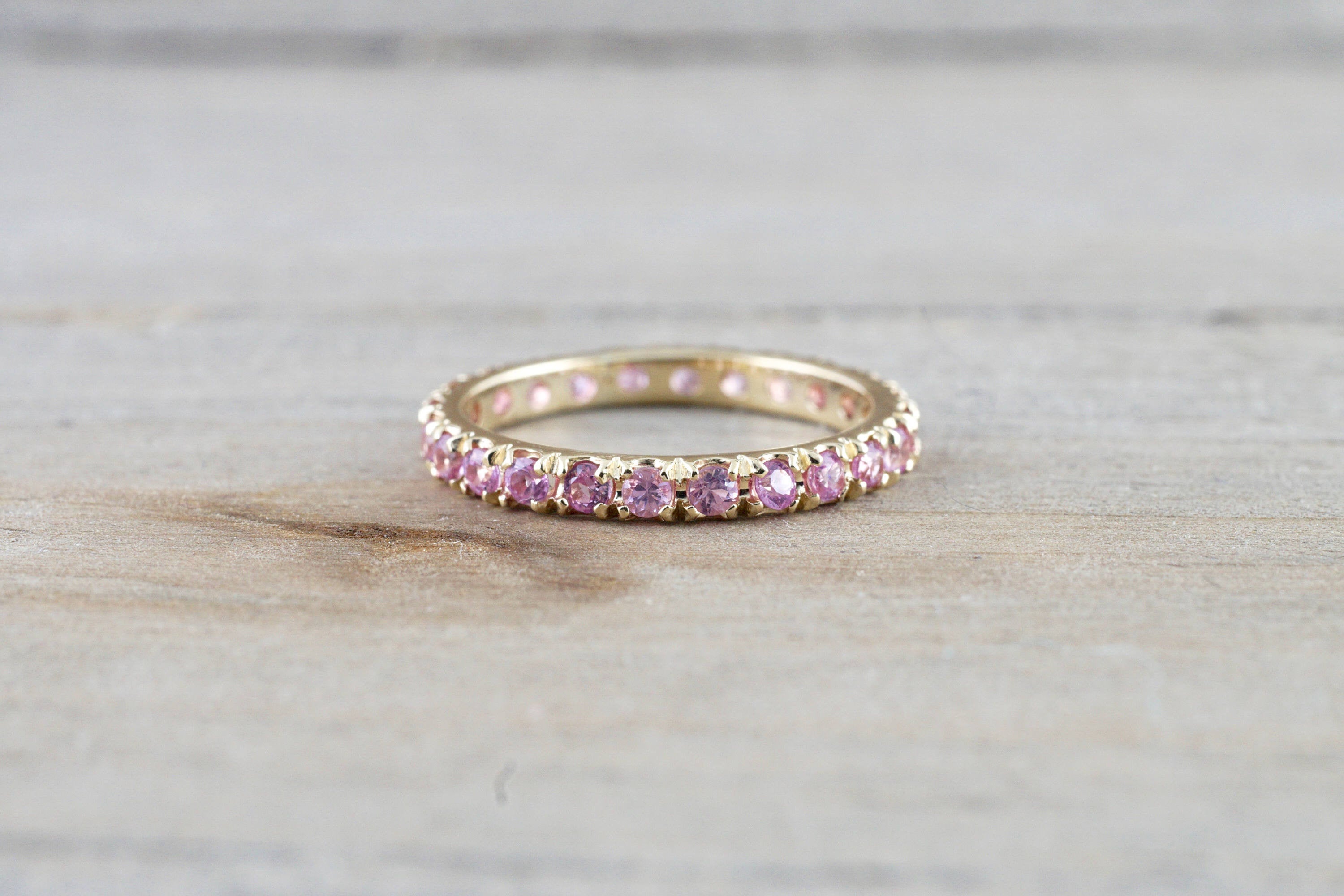 14k Yellow Gold Purple Pink Peach Sapphire Dainty Thin Full Eternity Band Wedding Anniversary Engagement Promise Stackable Ring