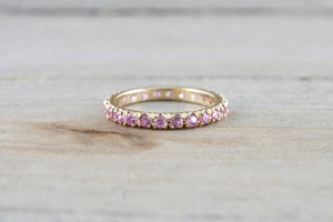 14k Yellow Gold Purple Pink Peach Sapphire Dainty Thin Full Eternity Band Wedding Anniversary Engagement Promise Stackable Ring