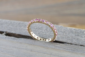 14k Yellow Gold Purple Pink Peach Sapphire Dainty Thin Full Eternity Band Wedding Anniversary Engagement Promise Stackable Ring