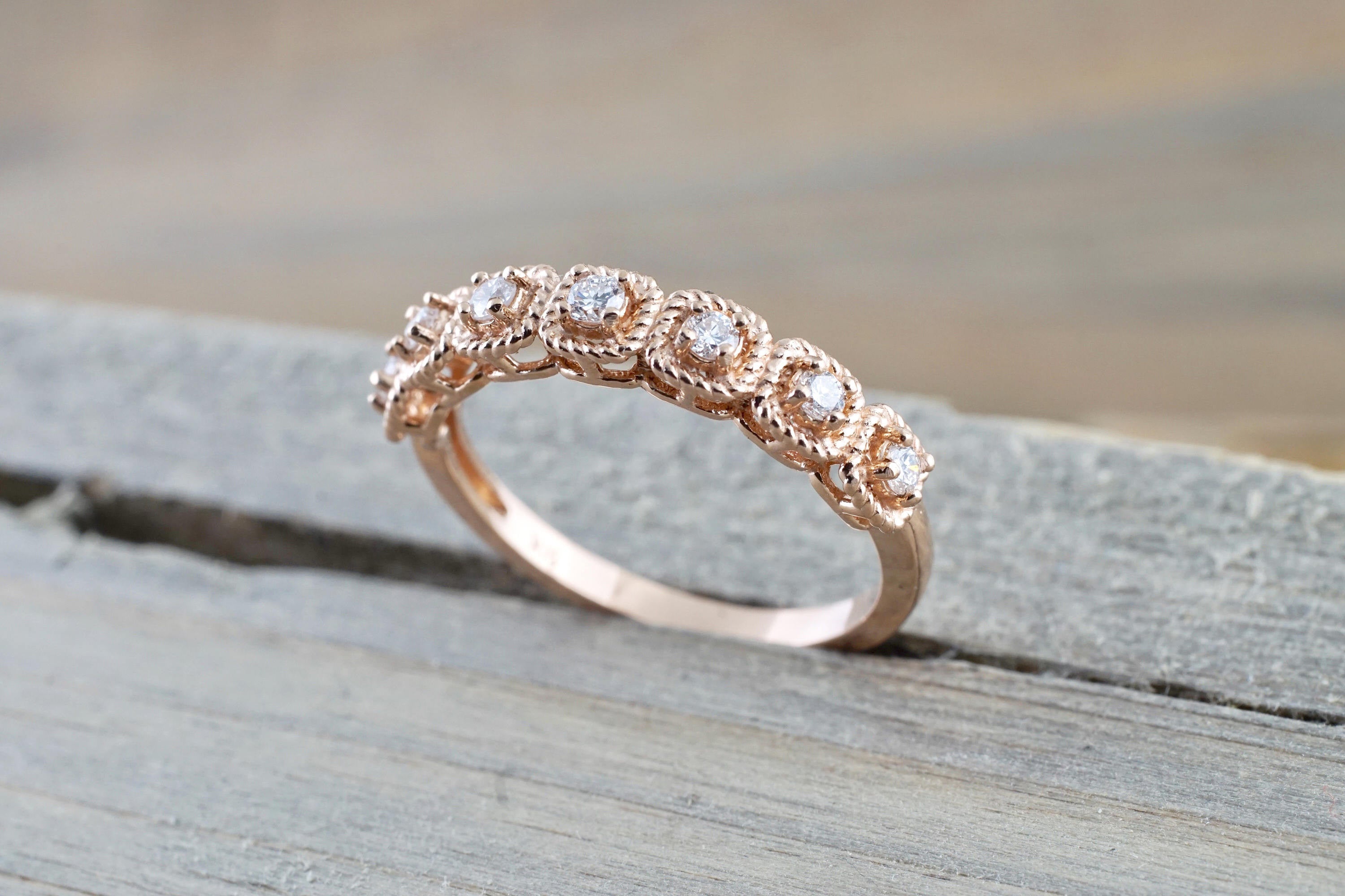 14k Rose Gold Diamond Cushion Rope Halo Anniversary Promise Engagement Band Ring Wedding - Brilliant Facets