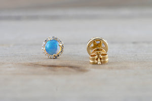 14k Yellow Gold Round Opal Diamond Halo Earrings Studs