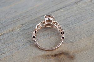 14k Rose Gold Elongated Oval Cut Morganite Diamond Infinity Twist Engagement Ring - Brilliant Facets