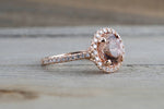 14k Rose Gold Round Peach Pink Morganite Diamond Halo Engagement Anniversary Ring - Brilliant Facets