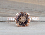 14k Rose Gold Diamond Round Pink Morganite Solitaire Engagement Ring 9mm - Brilliant Facets