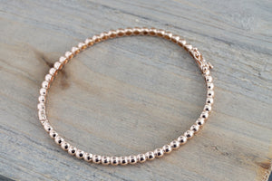 14k Solid Rose Gold Thick Bead Dot Charm Bracelet Dainty Love Oval Fashion Bangle 3.2mm Open - Brilliant Facets