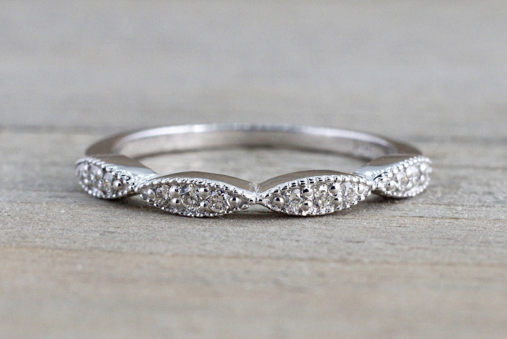 14k White Gold Round Cut Diamond Segment Marquise Stackable Ring Band Wedding Anniversary