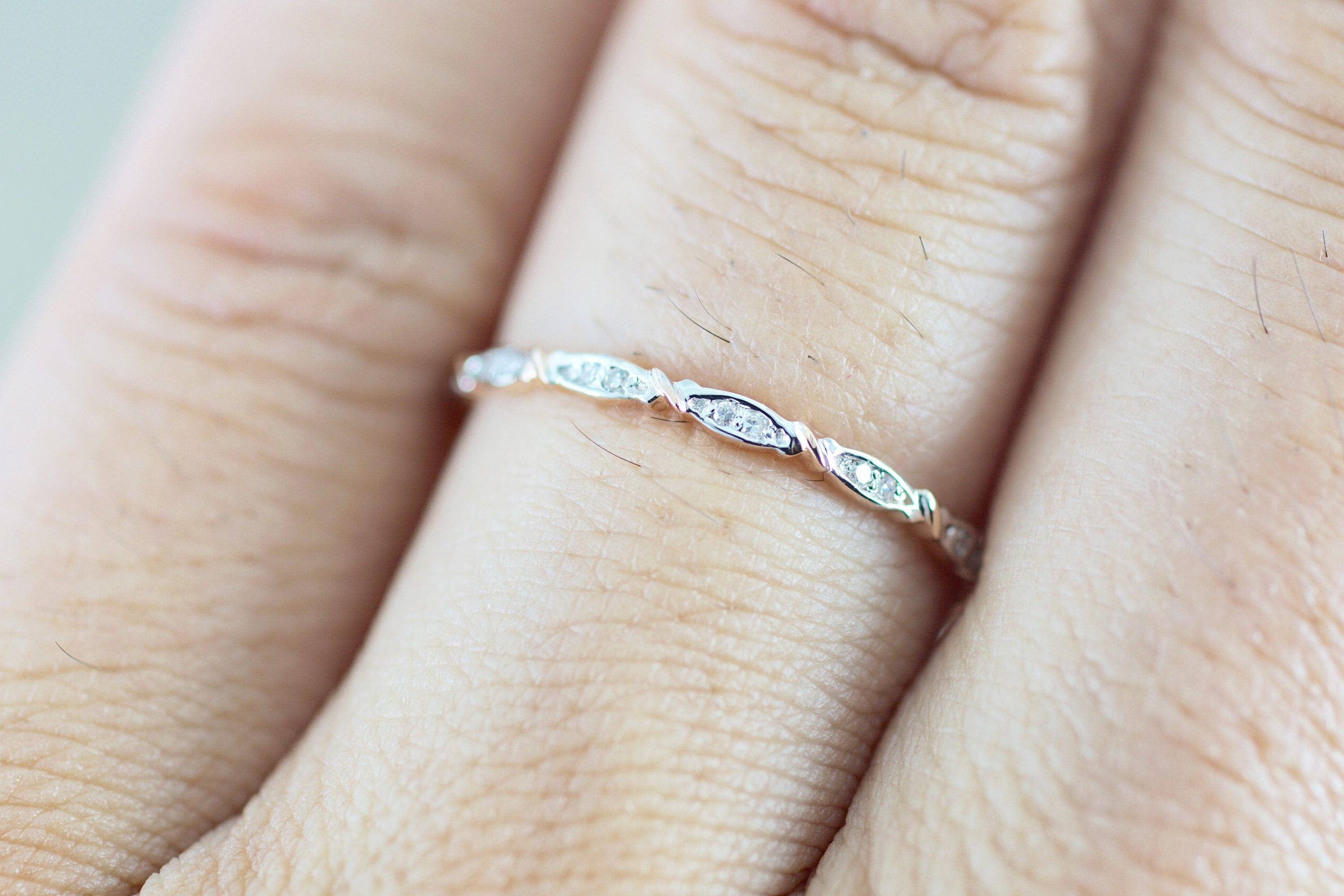 14k Rose Gold Diamond Engagement Pave Stackable Stacking Promise Ring ...