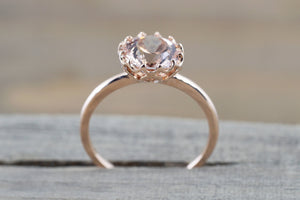 8mm Mandi 14k Rose Gold Round Morganite Engagement Ring Crown Vintage Solitaire