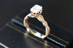 7x5mm Moissanite on 14k Rose Gold Diamond Infinity Twist Crossover Engagement Ring