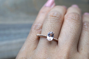 14k Rose Gold Elongated Cushion Cut Morganite Engagement Promise Ring Bead Vintage - Brilliant Facets
