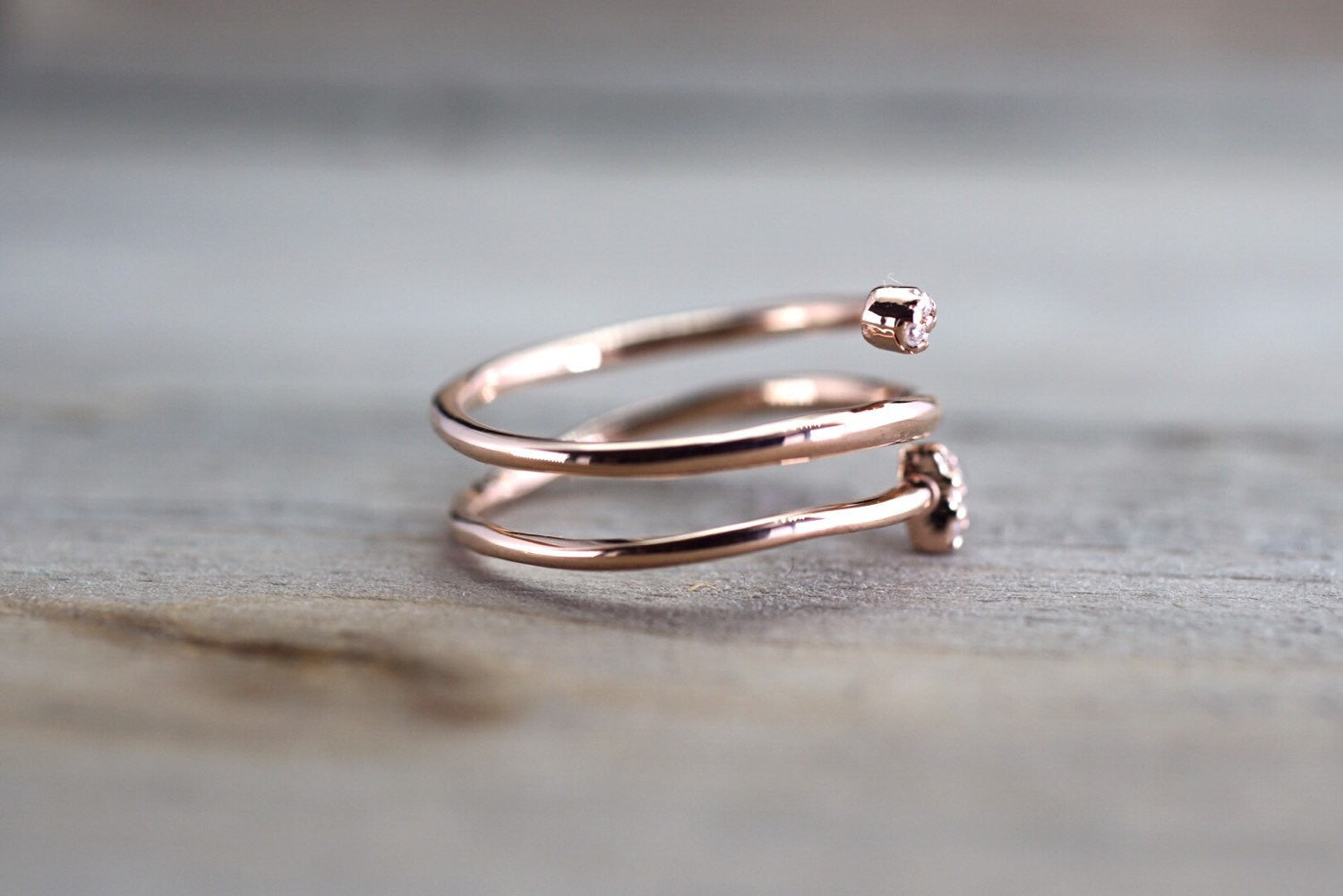 14k Solid Rose Gold Diamond Stack Arrow Wrap Infinity Intertwined Twist Love Ring - Brilliant Facets