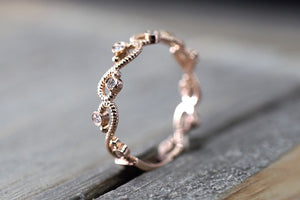 14kt Rose Gold Diamond Vine Vintage Design Rope Milgrain Etching Bezel