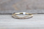 14K Yellow Gold Dainty Thin Stackable Curved V Diamond Engagement Ring Band Arch Shaped