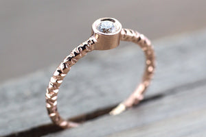 14k Solid Rose Gold Round Bezel Diamond Ring Engagement Wedding - Brilliant Facets