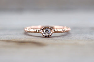 14k Solid Rose Gold Round Bezel Diamond Ring Engagement Wedding - Brilliant Facets